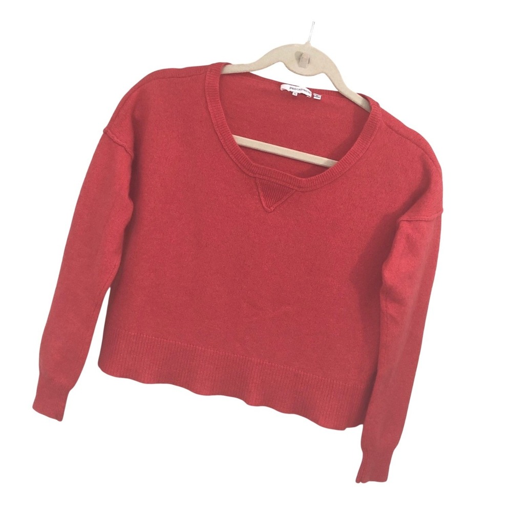 360 Cashmere Cropped V Neck Sweater Quiet Luxury Preppy Layering Orange Size M